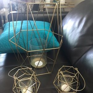 Set of 3 goldstone candle holders